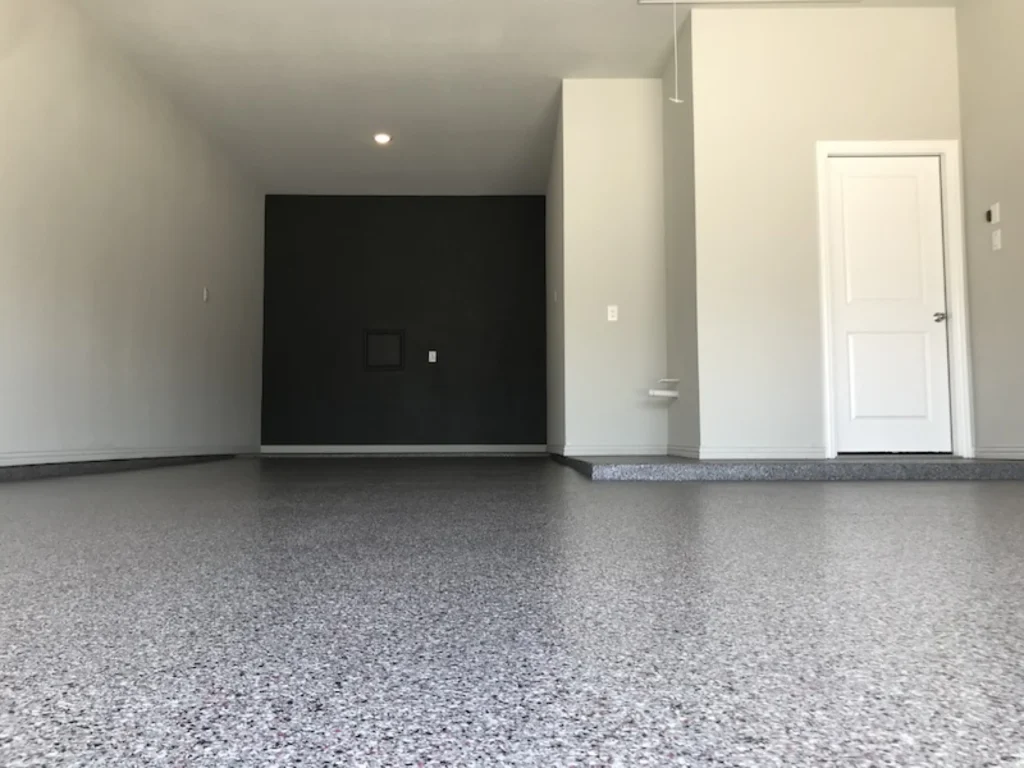 Classic epoxy flake garage floor in the Yosemite color blend by 505 Garage Floors, a durable, decorative finish for Albuquerque garages.