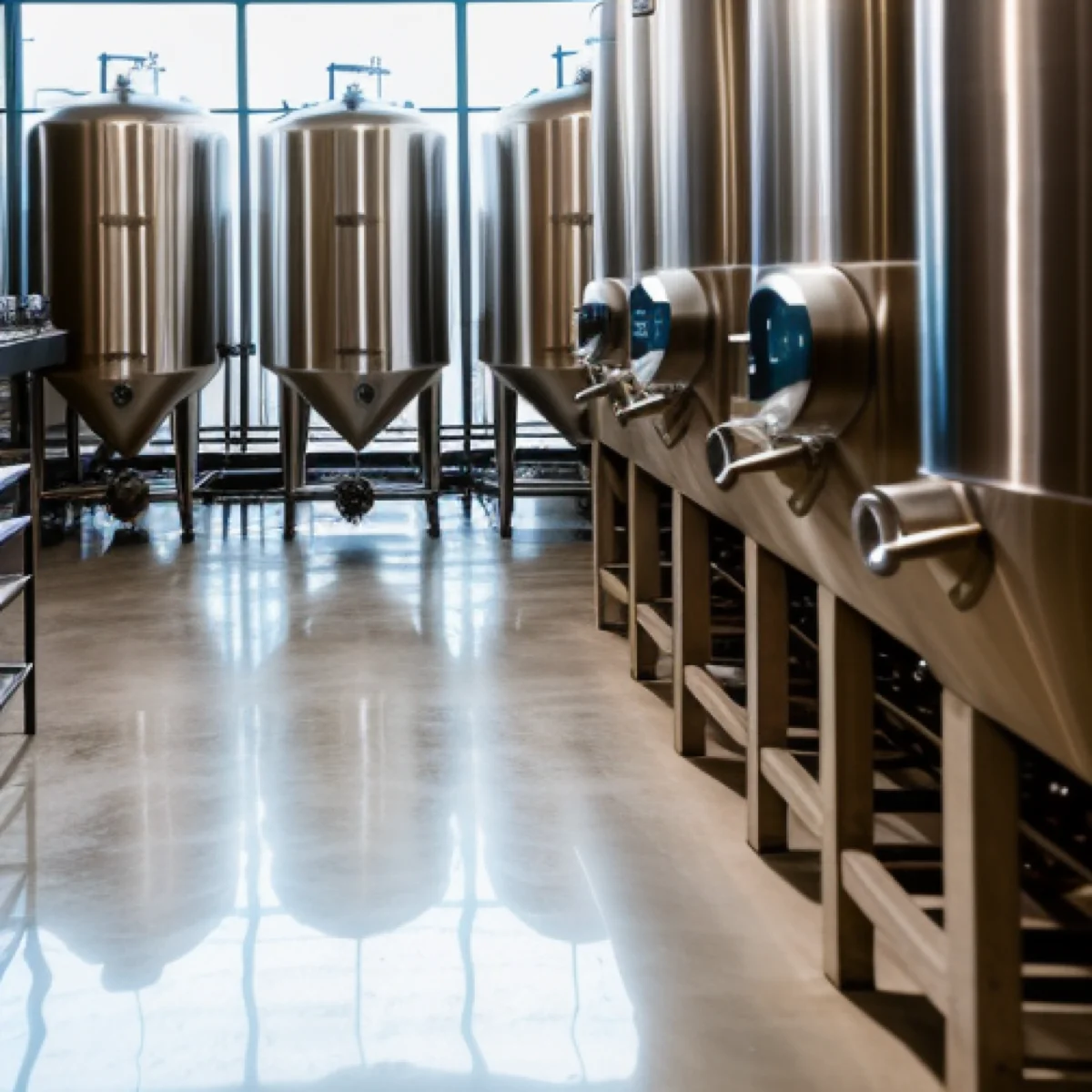 Clear-sealed concrete brewery floor in Albuquerque by 505 Garage Floors, protecting against spills and stains in a busy taproom.