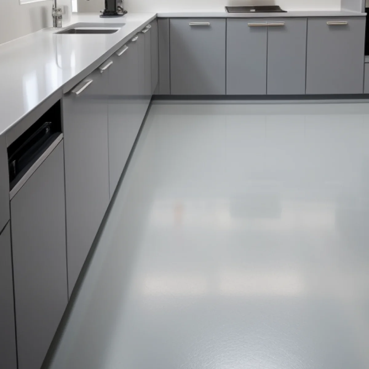 Light grey matte epoxy floor in an Albuquerque cannabis facility by 505 Garage Floors, a clean and durable commercial surface.
