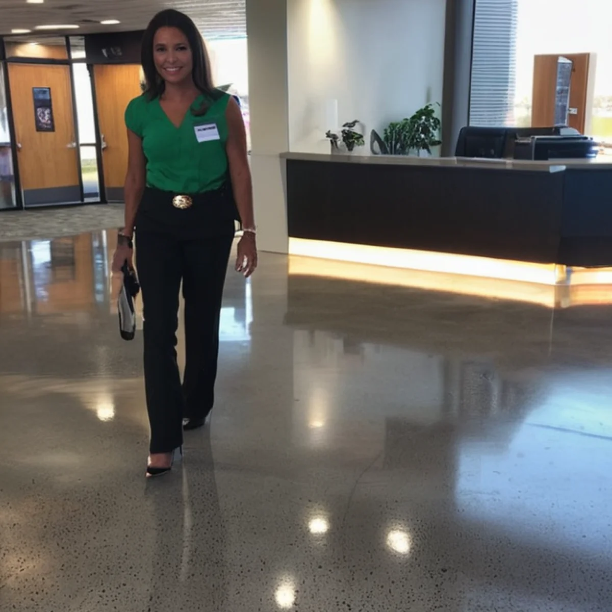 Polished concrete government building floor in Albuquerque by 505 Garage Floors, durable and low-glare for high-traffic public areas.
