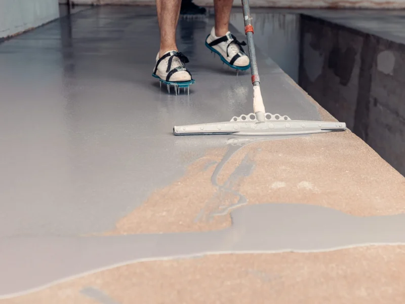 Epoxy floor installation in an Albuquerque auto repair shop by 505 Garage Floors, resisting oil, grease and hot tires.