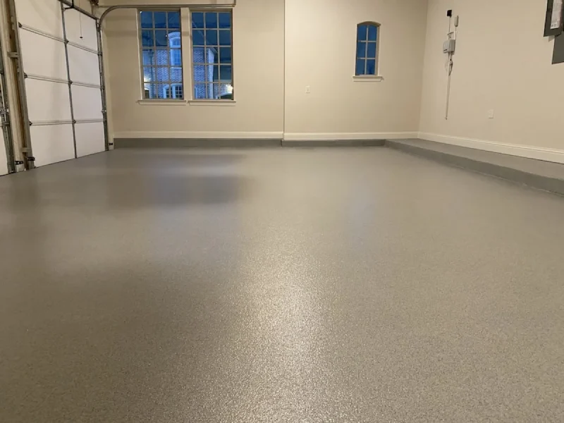 Epoxy polyaspartic quartz floor by 505 Garage Floors in Albuquerque, a fast-curing, UV-stable system with a tough, slip-resistant finish.