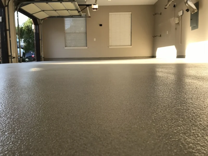 Epoxy quartz garage floor system by 505 Garage Floors in Albuquerque, a double-broadcast quartz surface built for maximum durability.